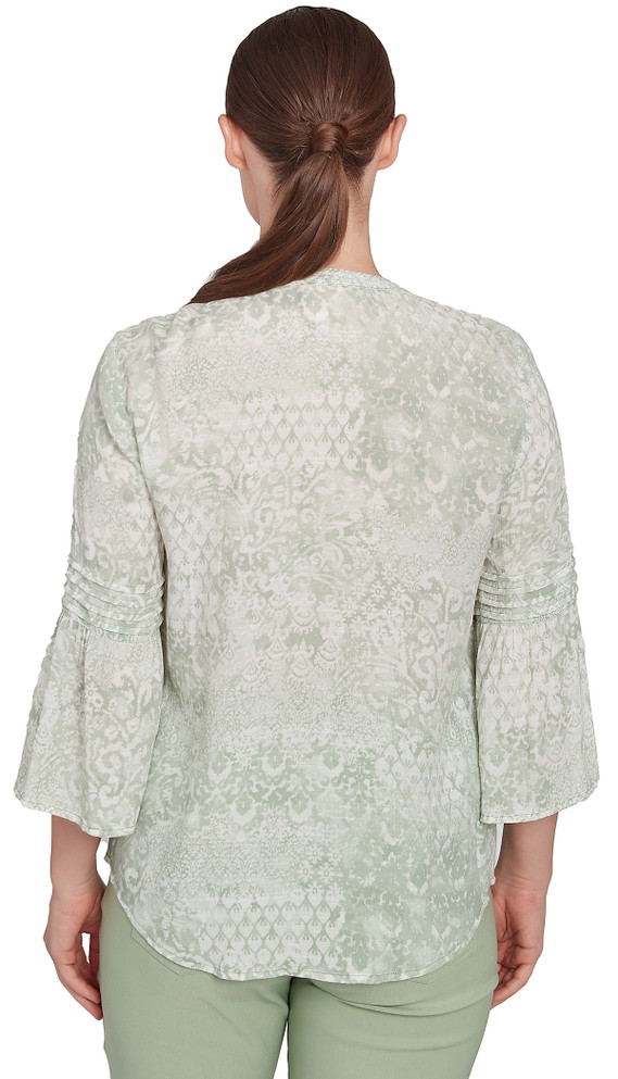 TOP *MISSY* PISTACHIO COMBO PRINT SILKY SLUB