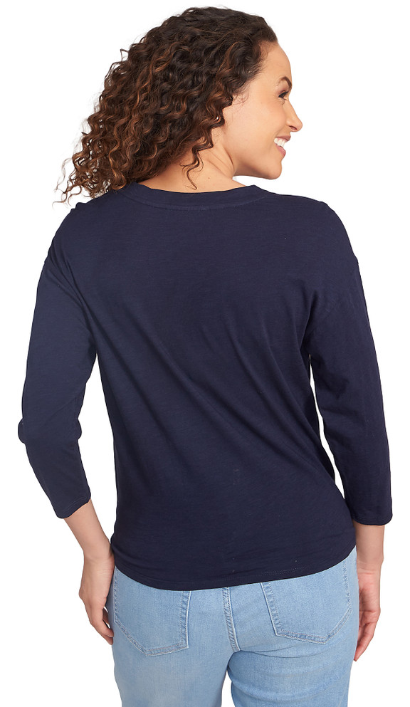 TOP *MISSY* OCEAN NAVY SOLID VNK TIE FRONT
