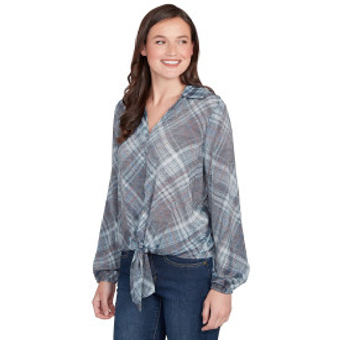 TOP *MISSY*  BIAS PLAID TIE FRONT