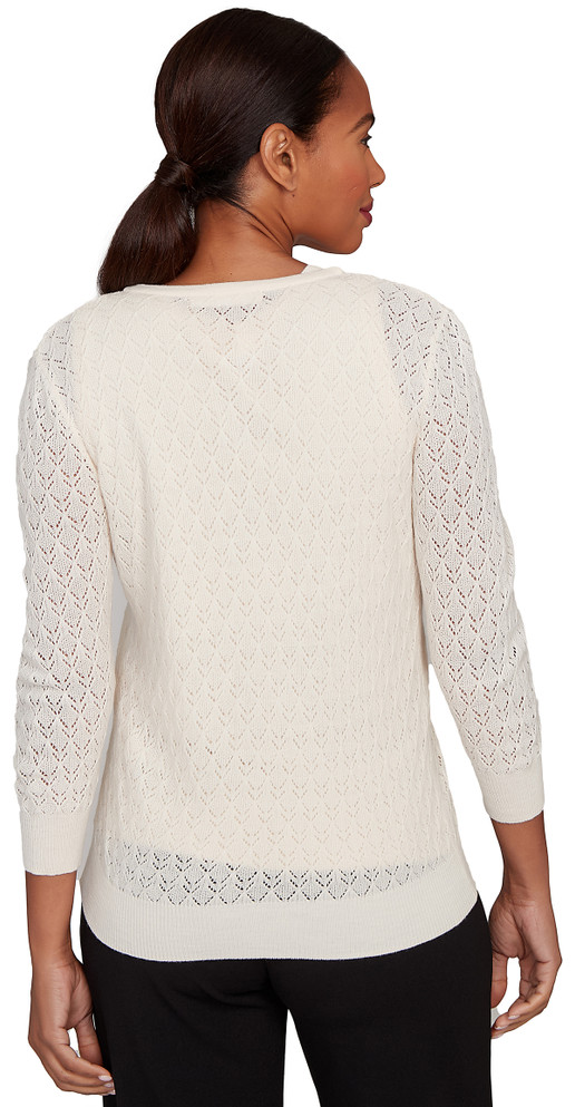CARDI *PETITE* CREAM 3/4 SLV CREW NK