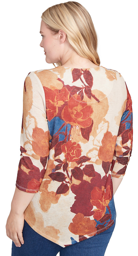 TOP *PETITE* SPICE MULTI DRAMA ABSTRACT FLORAL