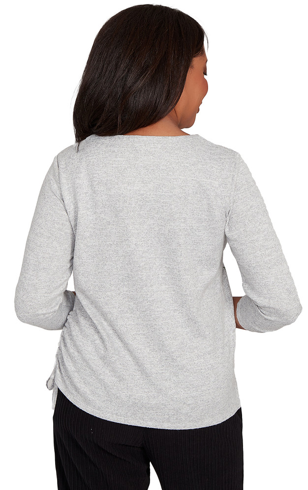 TOP *PLUS* GRAY ASYM FLOWERS EMBRD