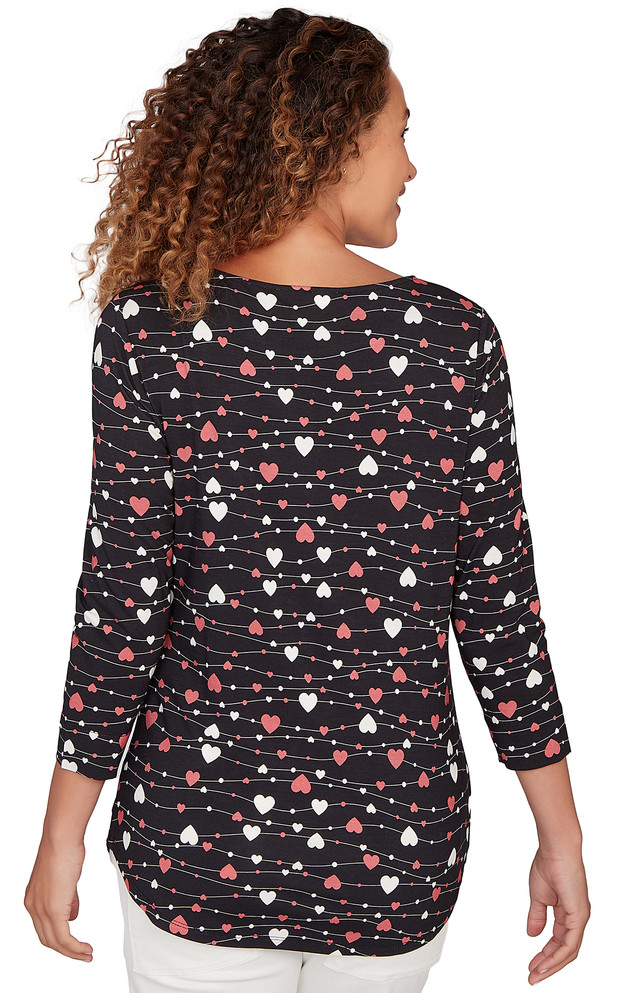 TOP *PETITE* BLACK MULTI WAVERING HEARTS & DOTS