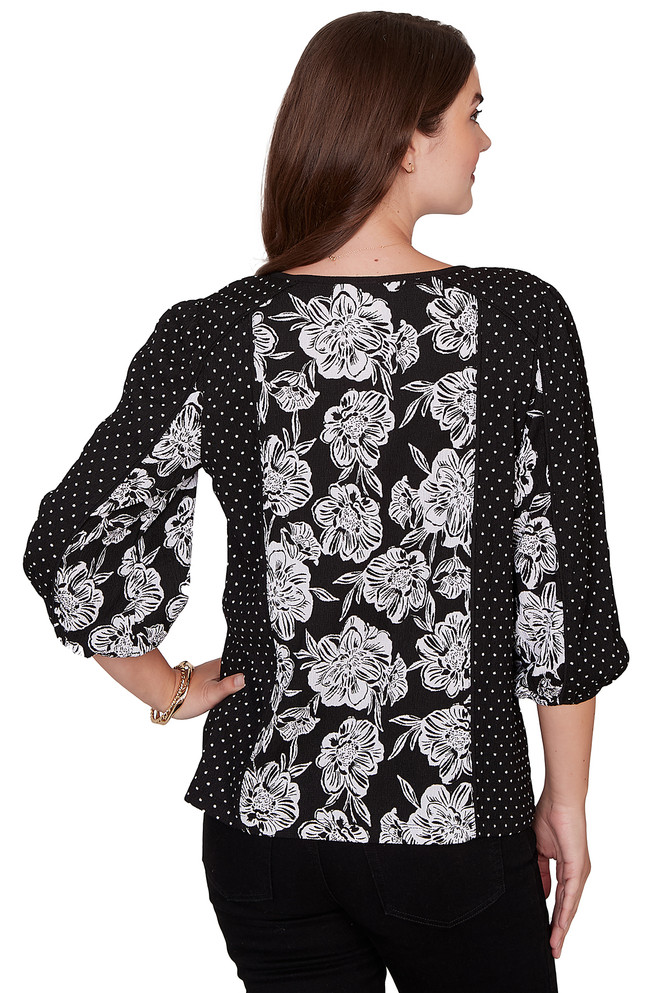 TOP *MISSY* BLACK COMBO FLORAL AND POLKADOT COMBO