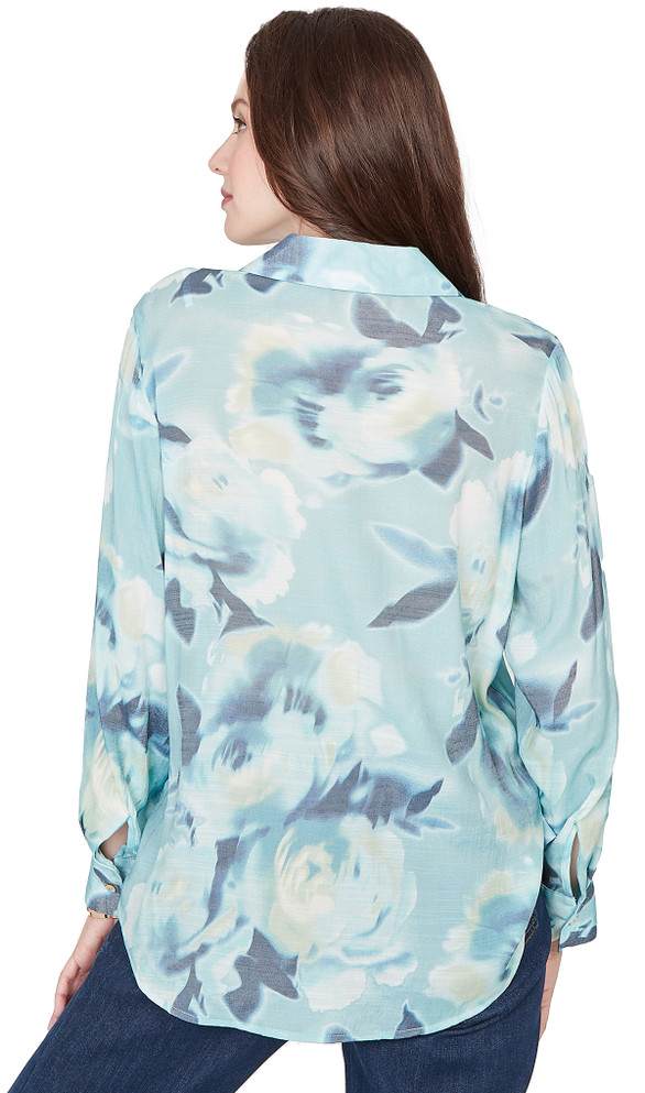 SHIRT *MISSY* STILLWATER BLUE L/S FLORAL BTTN DOWN