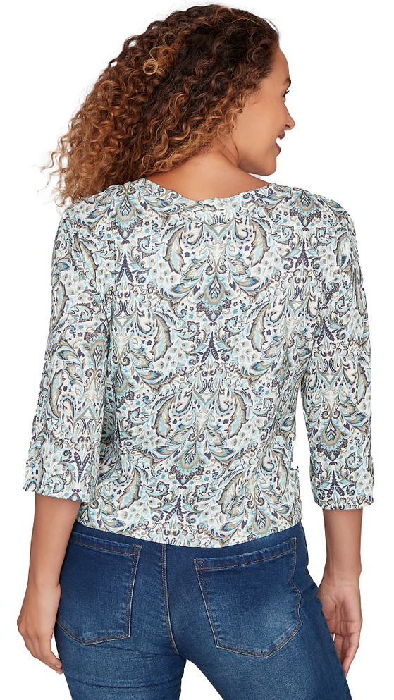 TOP *MISSY* EGRET MULTI ELB SLV PAISLEY SLUB