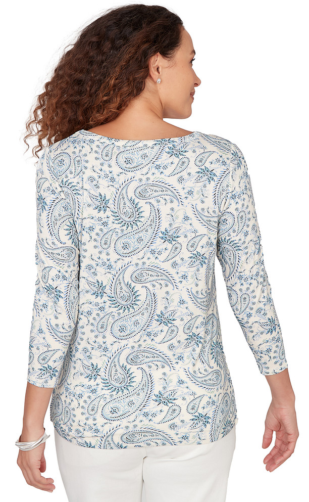 TOP *MISSY* CREAM MULTI 3/4 SLV PAISLEY ESSENCE