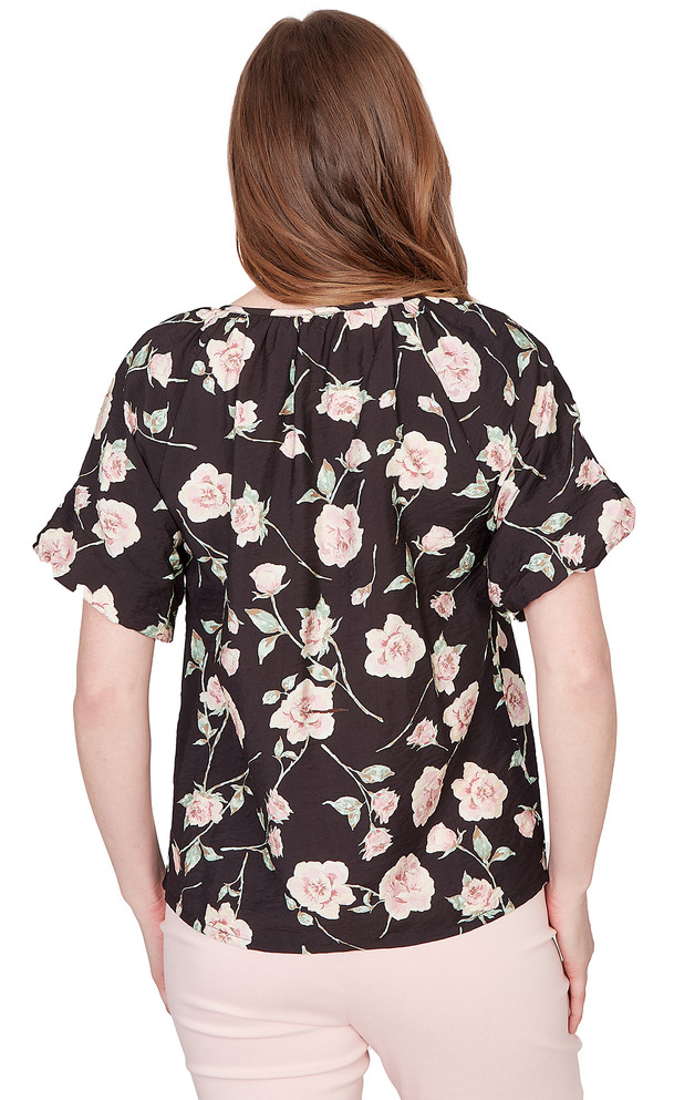 TOP *PETITE* BLACK MULTI CRUSHED FAILLE