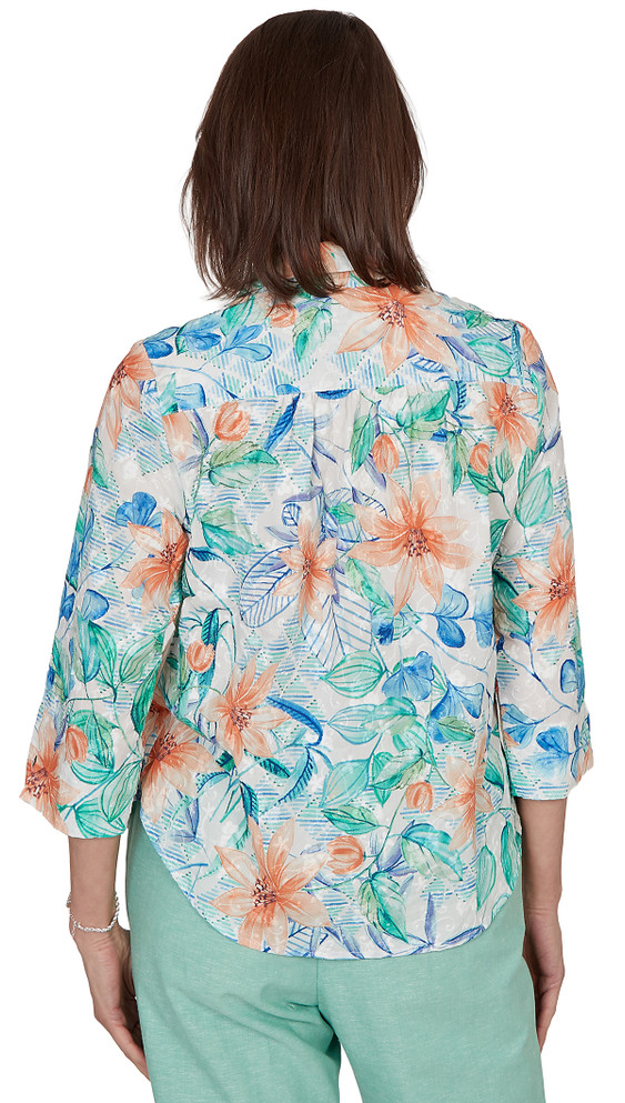 TOP *PLUS* GREEN MULTI TROPICAL EMBROIDERY