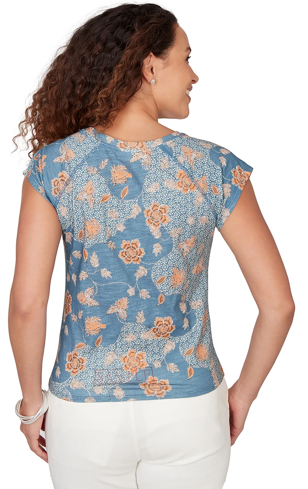 TOP *MISSY* REAL TEAL MULTI LORAL TIE FRONT