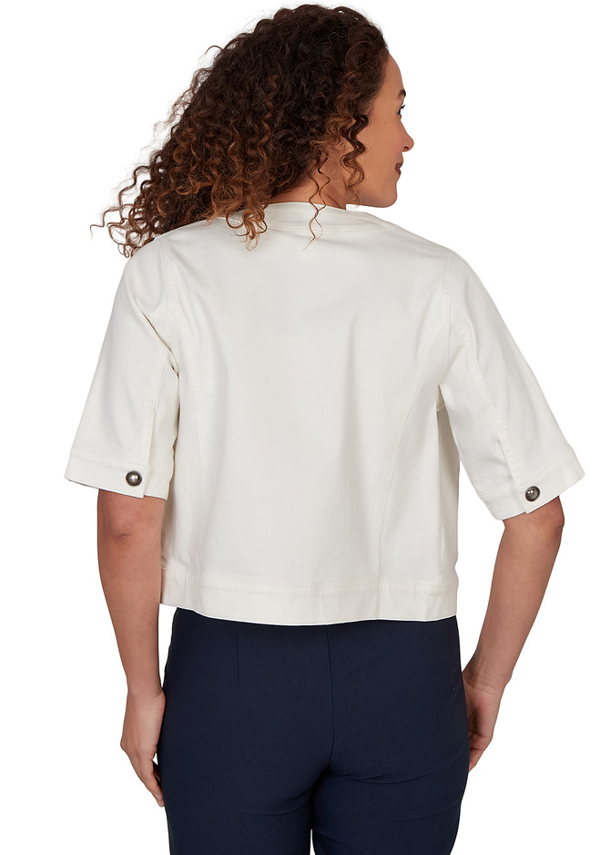 JACKET *MISSY* SOFT WHITE COLLARLESS COLORED DENIM