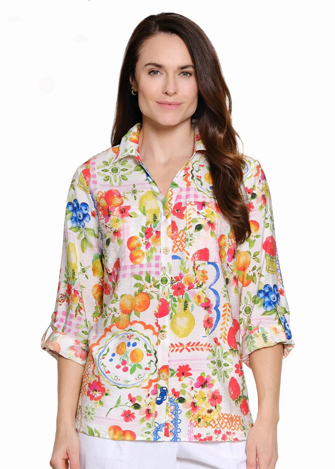SHIRT *MISSY* MULTI FRUIT ROLL TAB 3/4 SLV