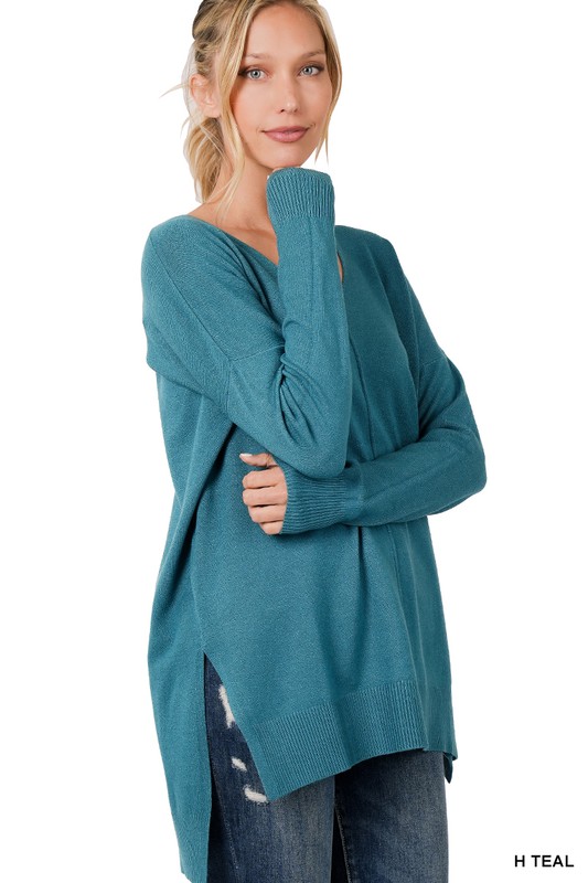 Zenana Washed Side Slit Oversized Sweater