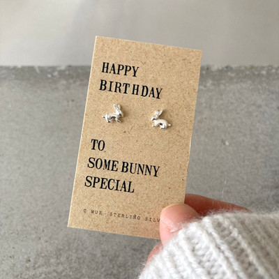 Silver Happy Birthday Bunny Earrings