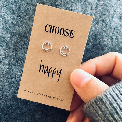 Choose Happy Silver Smile Earrings