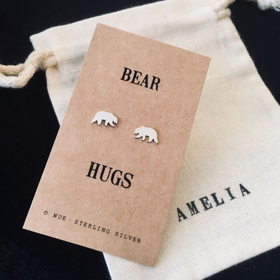 Bear Hugs Silver Earrings Personalised