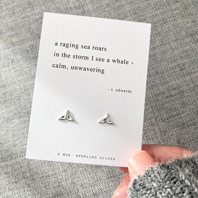 Sterling Silver Whale Tail Earrings with Original Poem