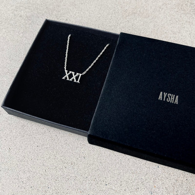 21st Birthday Roman Numeral Necklace with gift box that can be personalised