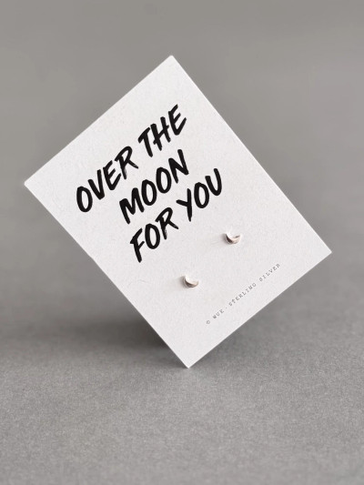 Sterling silver moon earrings on a 'Over The Moon For You' message card.