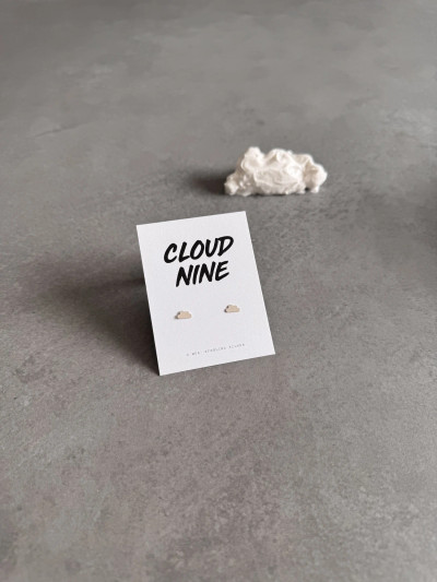 Sterling silver cloud earrings on a 'Cloud Nine' message card.