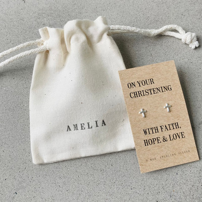 Personalised Silver Christening Cross Earrings Personalised Silver Christening Cross Earrings