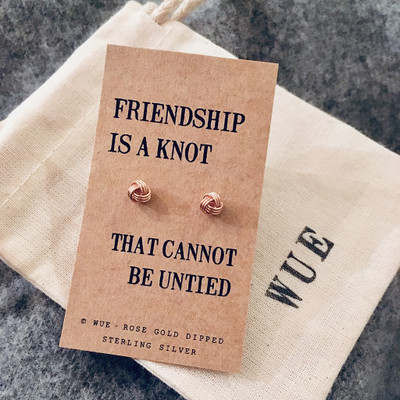 Rose Gold Friendship Knot Earrings With Wue Cotton Gift Bag Rose Gold Friendship Knot Earrings With Wue Cotton Gift Bag