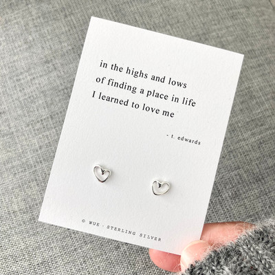 Silver Love Me Heart Earrings With Haiku Poem Silver Love Me Heart Earrings With Haiku Poem