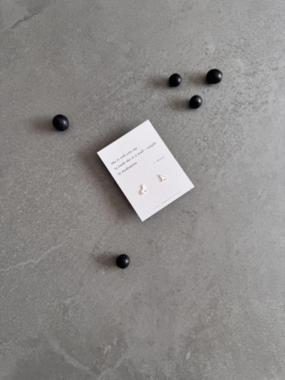 Sterling silver wolf earrings on a Haiku poem message card.
