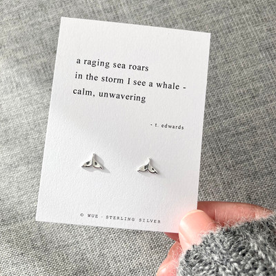 Silver Whale Tail Earrings With Haiku Poem