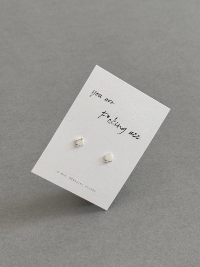 Sterling silver ace of spades earrings on a 'You Are F*cking Ace' message card. Sterling silver ace of spades earrings on a 'You Are F*cking Ace' message card.