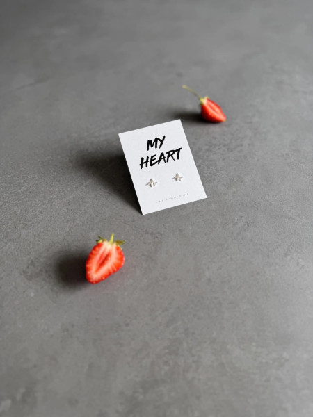 Sterling silver heartbeat earrings on a 'My heart' message card.