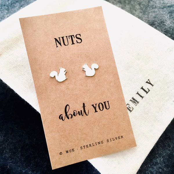 Nuts About You Silver Earrings Personalised