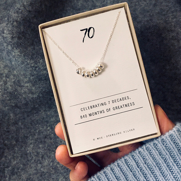 70th Birthday Gift Silver Necklace