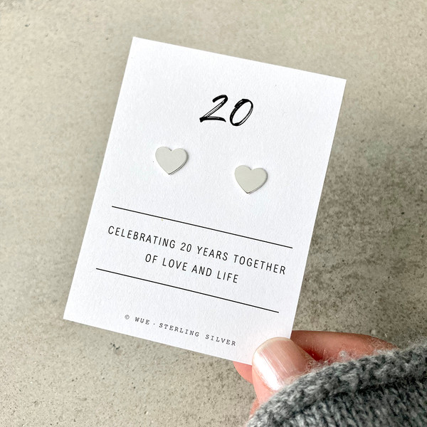 20th Anniversary Gift Silver Heart Earrings