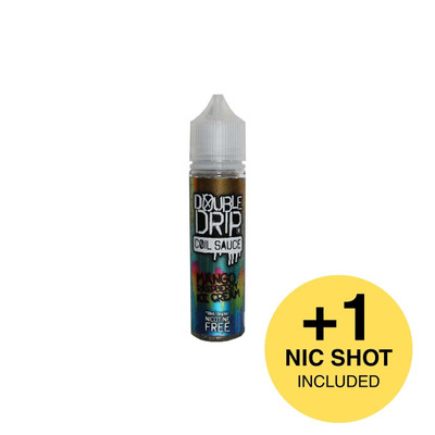 Double Drip Mango Raspberry Ice Cream Shortfill E-Liquid on a White Background with 1 Nic Shot