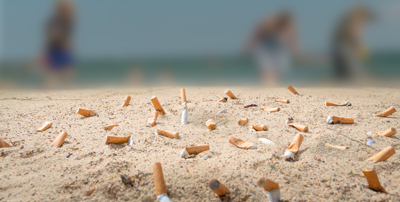 Multiple Cigarette Butts on a Beach