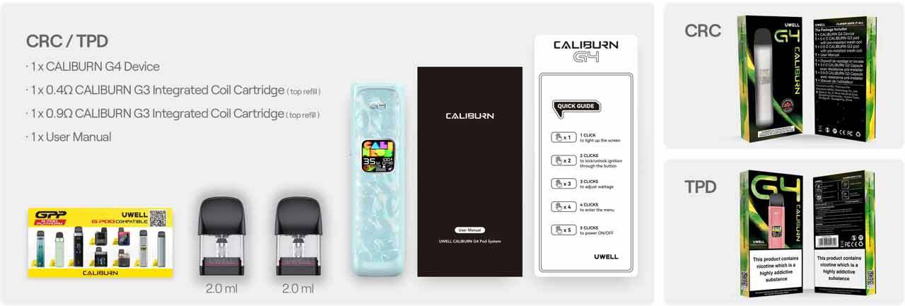 Uwell Caliburn G4 Box Contents – TPD for UK