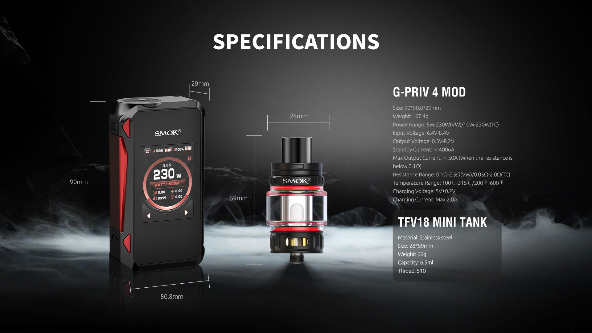 smok g-priv 4 vape mod specifications