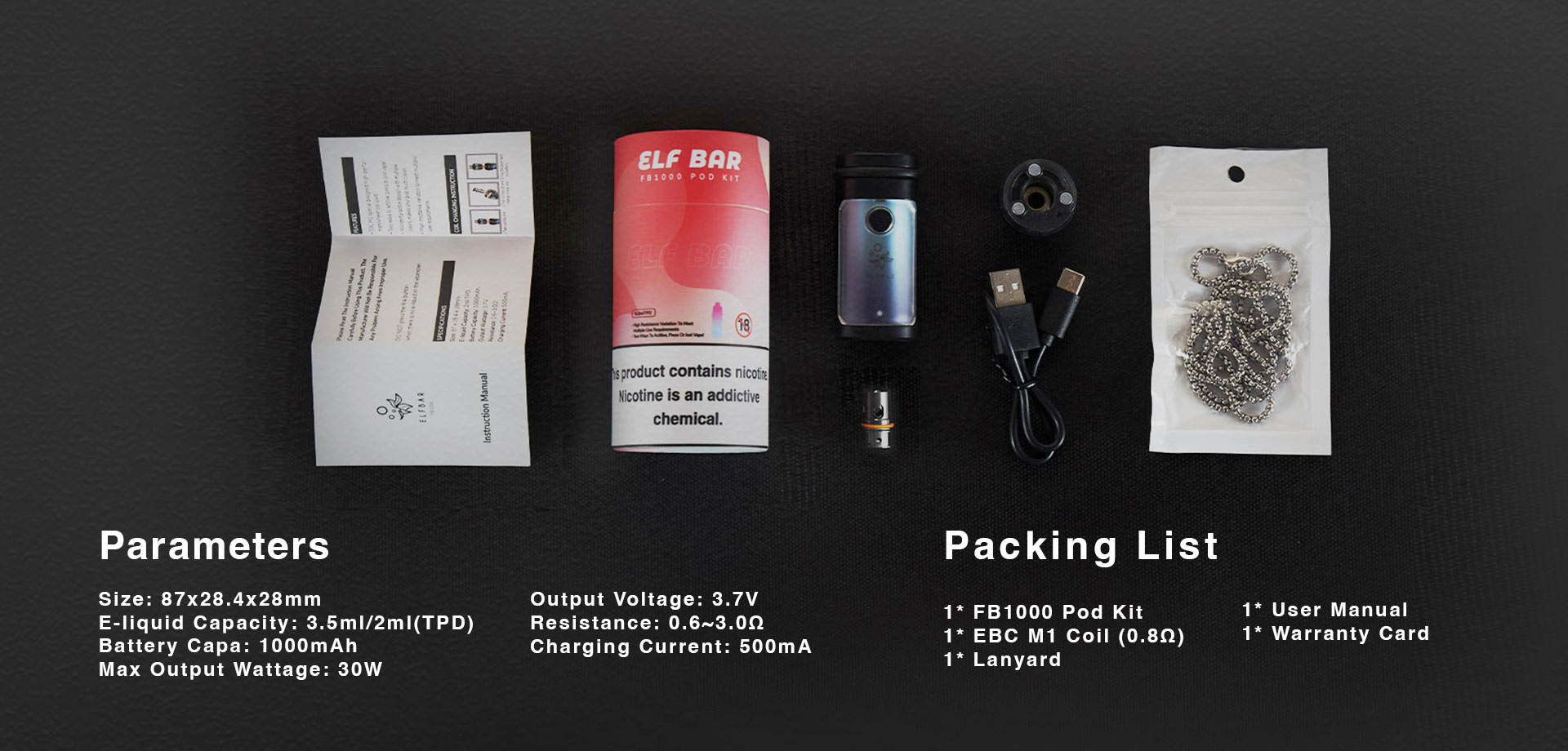 elf bar fb1000 kit contents