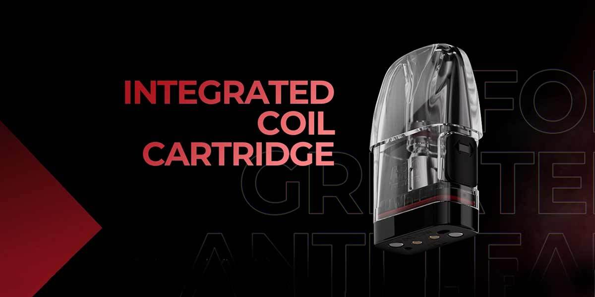 High-resolution close-up of the Uwell Caliburn G3 replacement pod featuring its sleek integrated coil cartridge design, set against a bold black and red background with branded typography highlighting the built-in coil system.