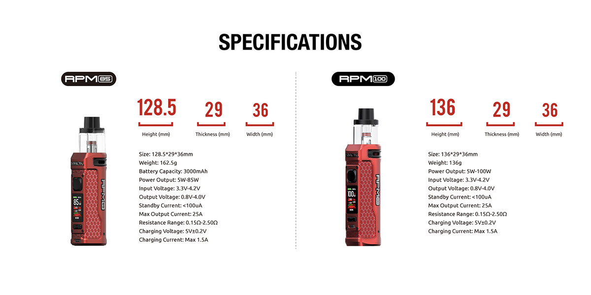 smok rpm 100 specifications