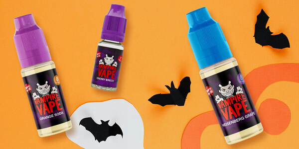Vampire Vape freebase vape juice bottles Vampire Vape freebase vape juice bottles on a themed background.