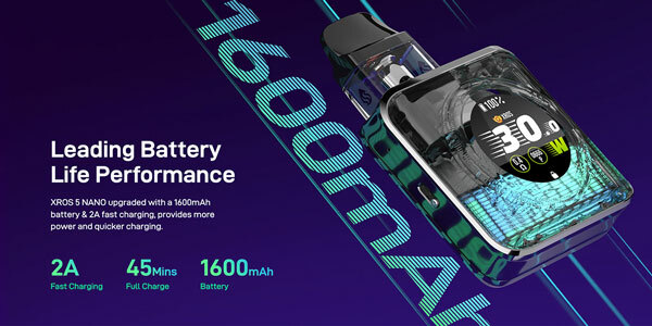 Vaporesso Xros 5 Nano Battery Banner Banner showing the Vaporesso Xros 5 Nano and information on its battery