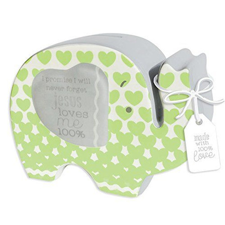 Grow In Grace Elephant Baby Bank, 4 inches, Green and White