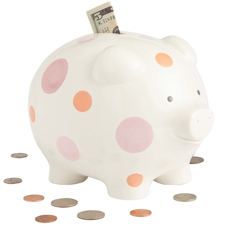 Beginnings by Enesco Big Polka Dot Piggy Bank, Pink, 7 inches