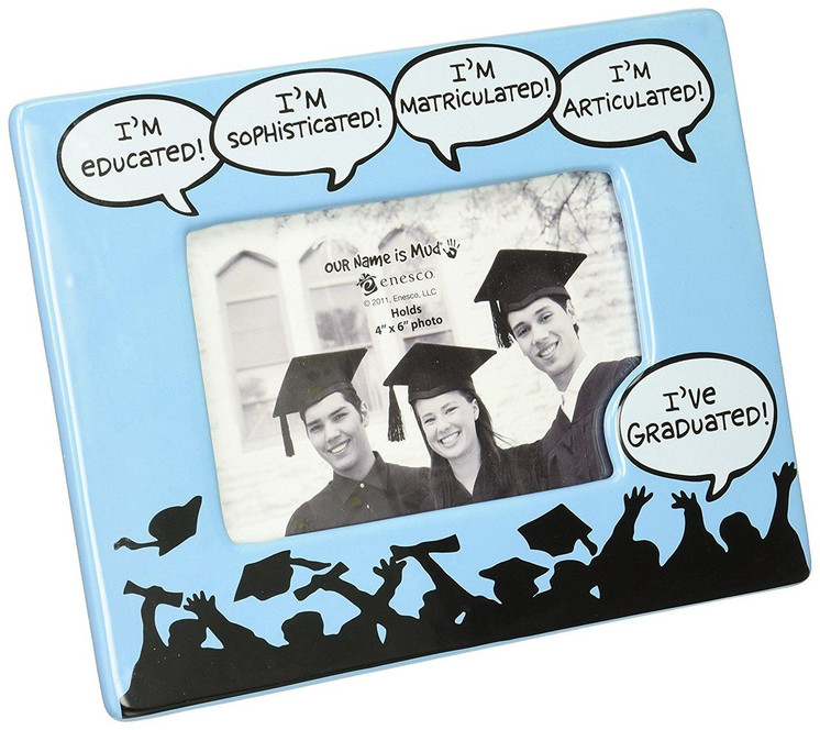 Our Name Is Mud I've Graduated Ceramic 4 x 6 Photo Frame, 9 inches, Blue