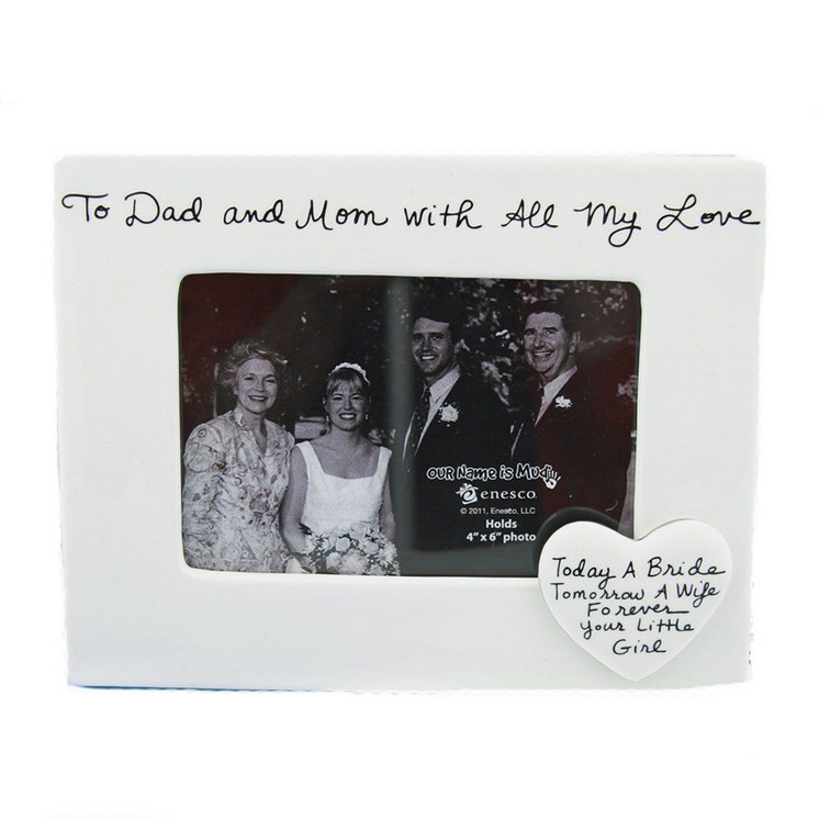 Our Name Is Mud To Dad and Mom Ceramic Photo Frame, 7 inches, Ivory