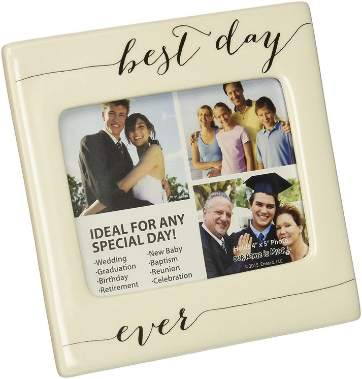 Our Name Is Mud Best Day Ever Wedding Day Picture Frame, Stoneware, Ivory