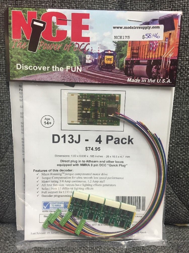 NCE 175 D13J 4-pk DECODERS Quick-Plug NMRA 9-pin - Mountain Subdivision ...