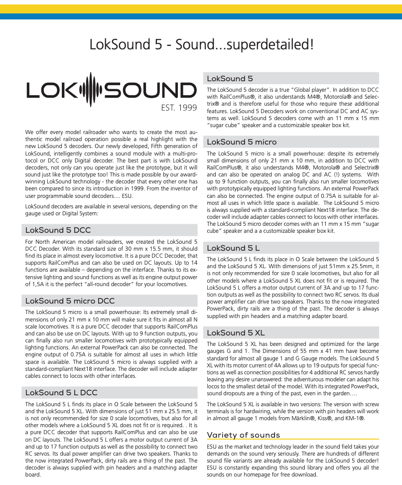 ESU 58820 Loksound 5 DCC Micro 8 Pin Sound Decoder (NMRA 8 pin ...